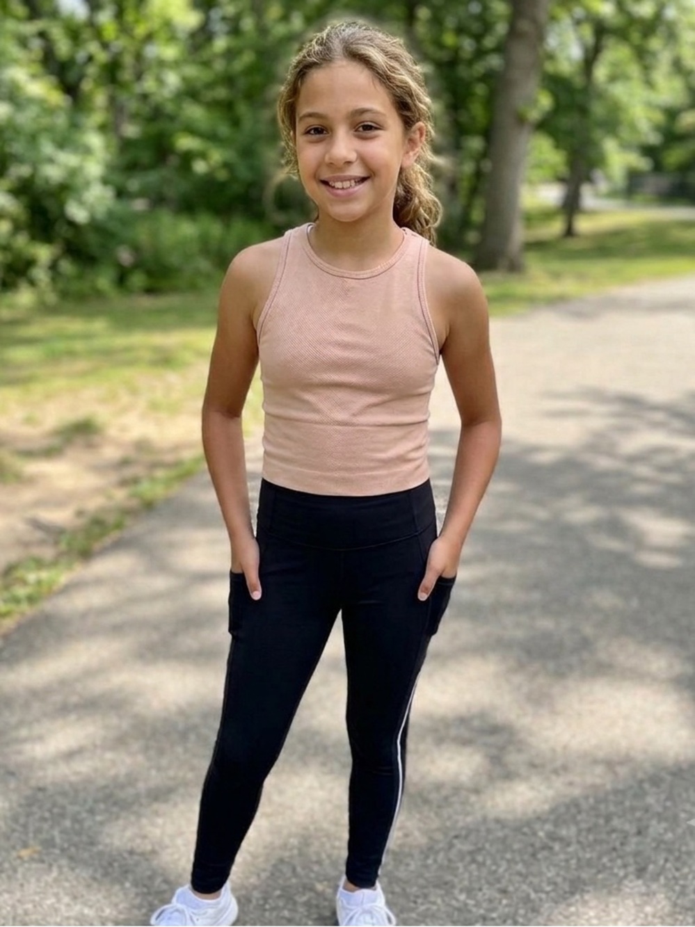 Girls Sleeveless Pink Ribbed Tank Top, Size Large/XL